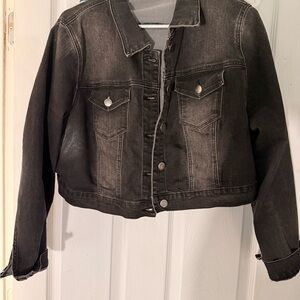 Cropped Washed Black Denim Jacket